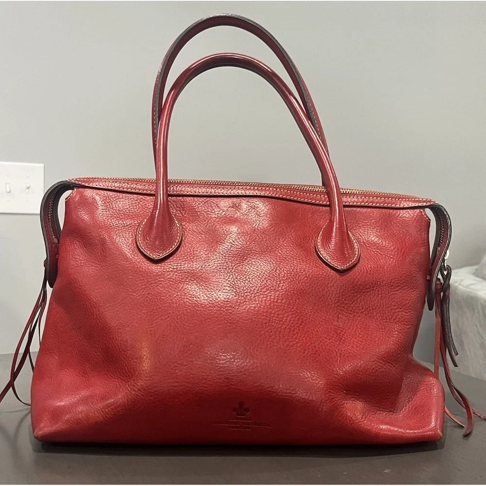Dooney & Bourke Red Leather Satchel Purse Handbag Florentine Vacchetta Rare